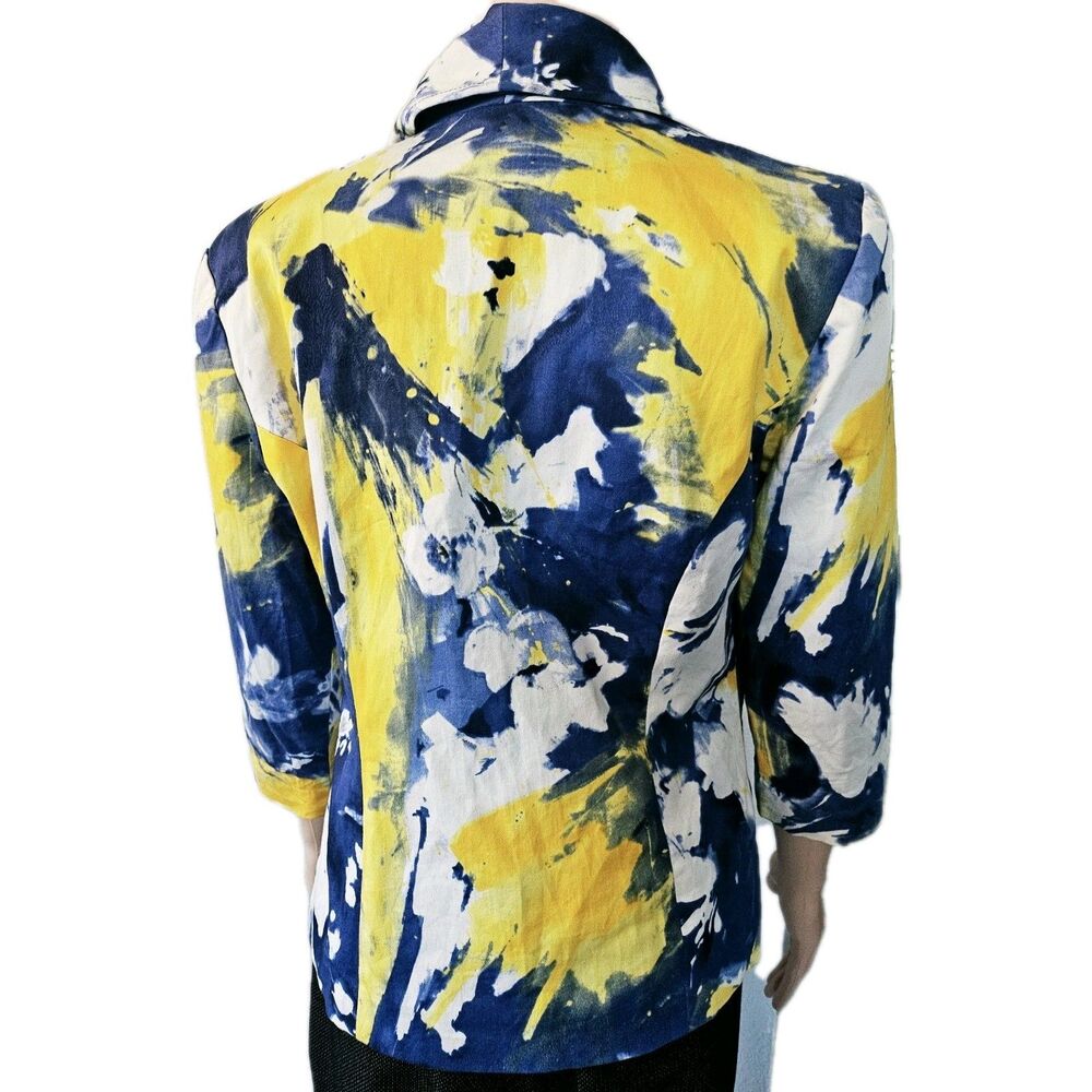 Patrick Christopher Blue Yellow Abstract Open Front Blazer Size S - Picture 4 of 6